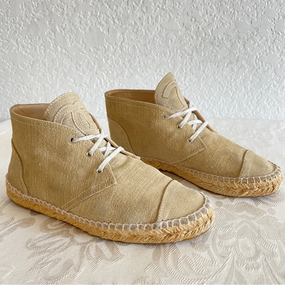 CHANEL beige Suede High Top Espadrilles